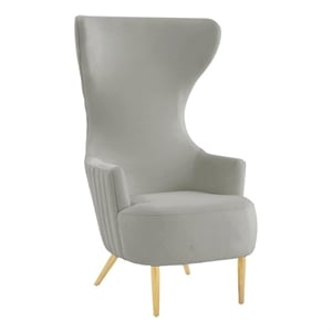 Maklaine Contemporary Gray Velvet Channel Tufted Wingback Chair
