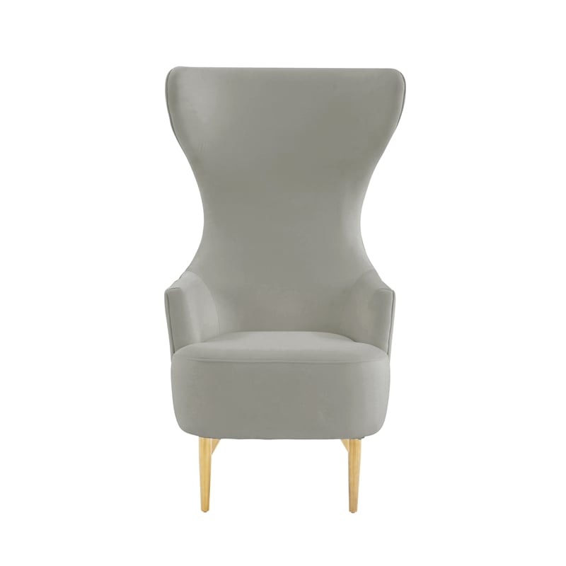Maklaine Contemporary Gray Velvet Channel Tufted Wingback Chair