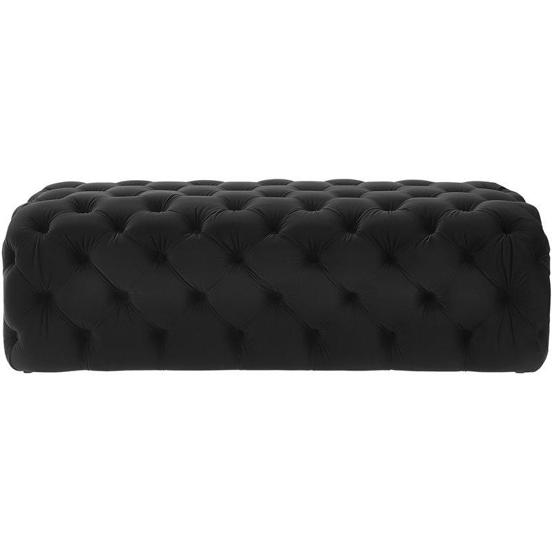 Maklaine Soft Velvet Upholstered Black Ottoman Rectangular Button Tufting 49.2