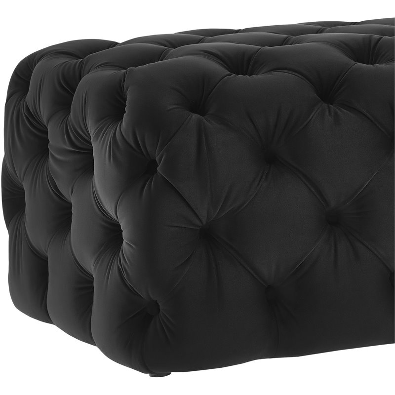 Maklaine Soft Velvet Upholstered Black Ottoman Rectangular Button Tufting 49.2