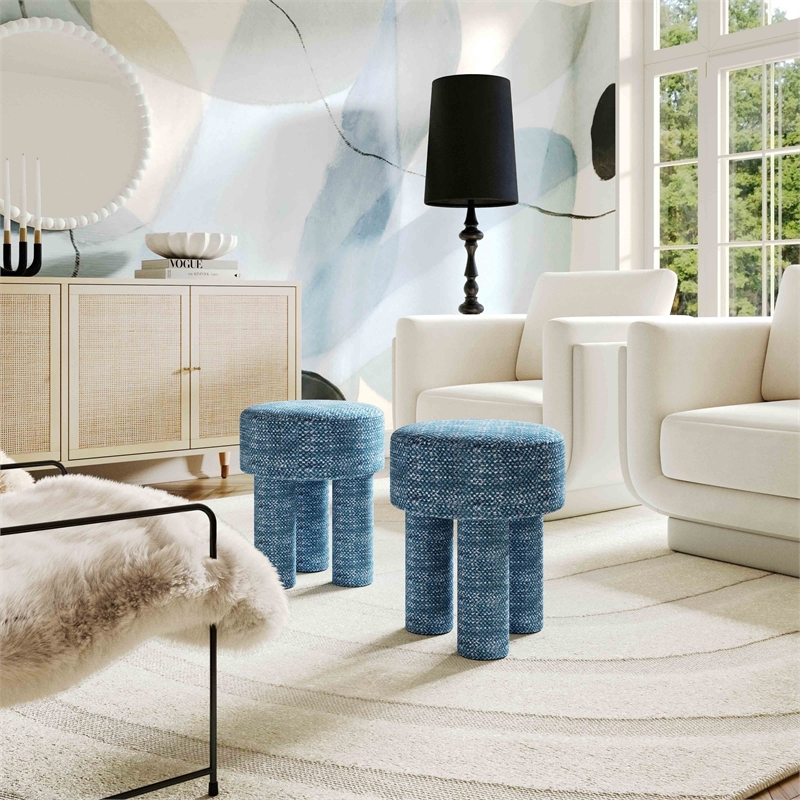 Maklaine Modern Contemporary Chenille Stool in Teal Green Finish
