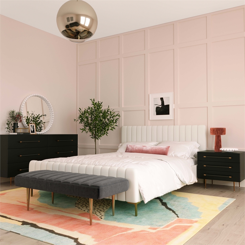 Maklaine Modern Contemporary Black Finish Acacia Wood Nightstand