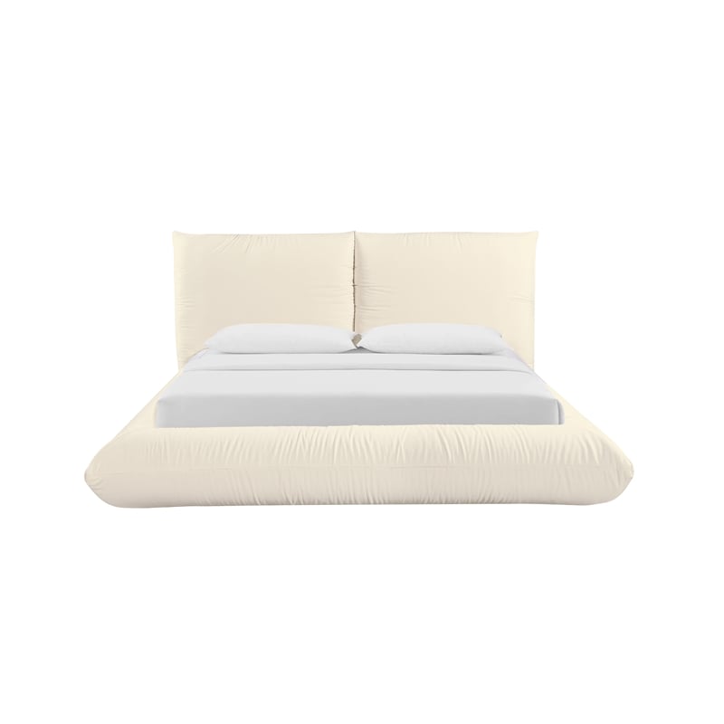 Maklaine Recycled Linen Cream Queen Bed Rectangular Durable Unassembled