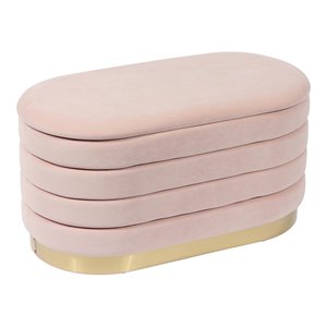Maklaine Modern 16.5&quotH Transitional Velvet Storage Bench in Pink