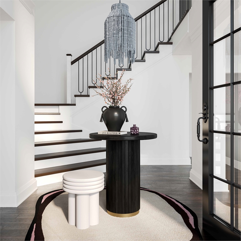 Maklaine Modern Contemporary Wood Entry Table in Black Oak Finish