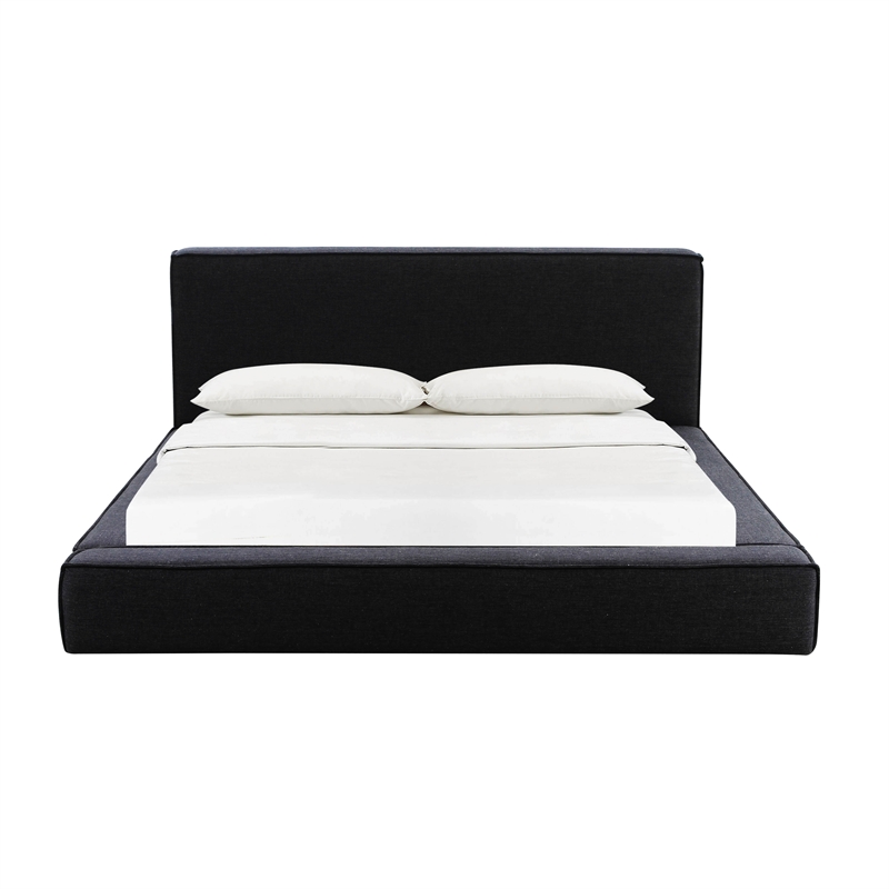 Maklaine Modern Contemporary Linen Fabric Queen Size Bed in Black