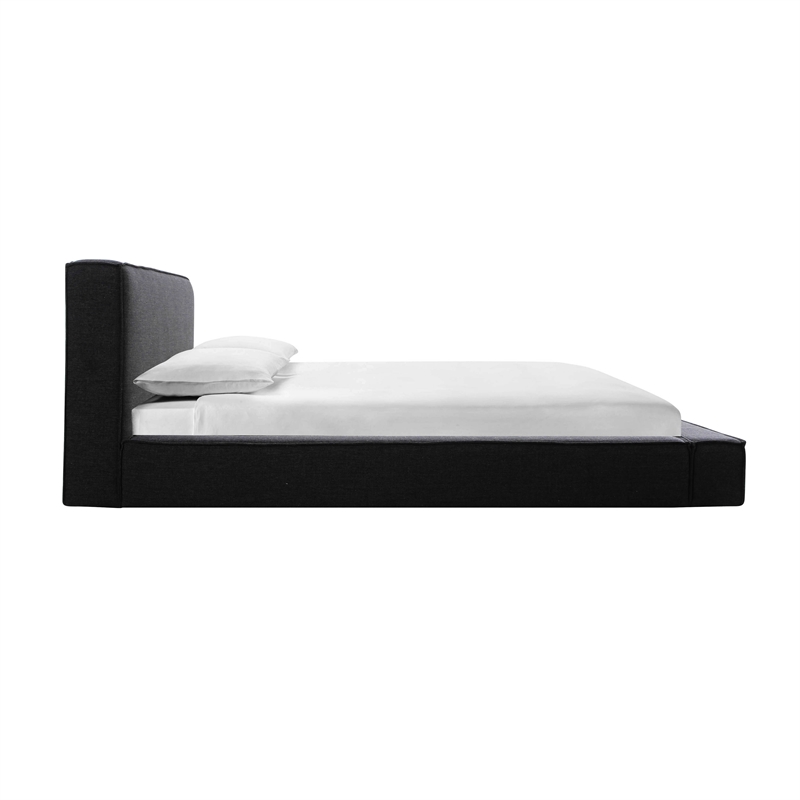 Maklaine Modern Contemporary Linen Fabric Queen Size Bed in Black