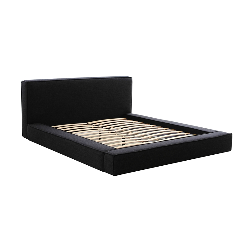 Maklaine Modern Contemporary Linen Fabric Queen Size Bed in Black