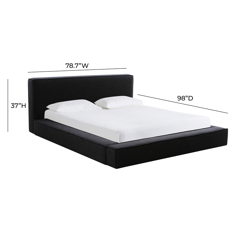 Maklaine Modern Contemporary Linen Fabric Queen Size Bed in Black