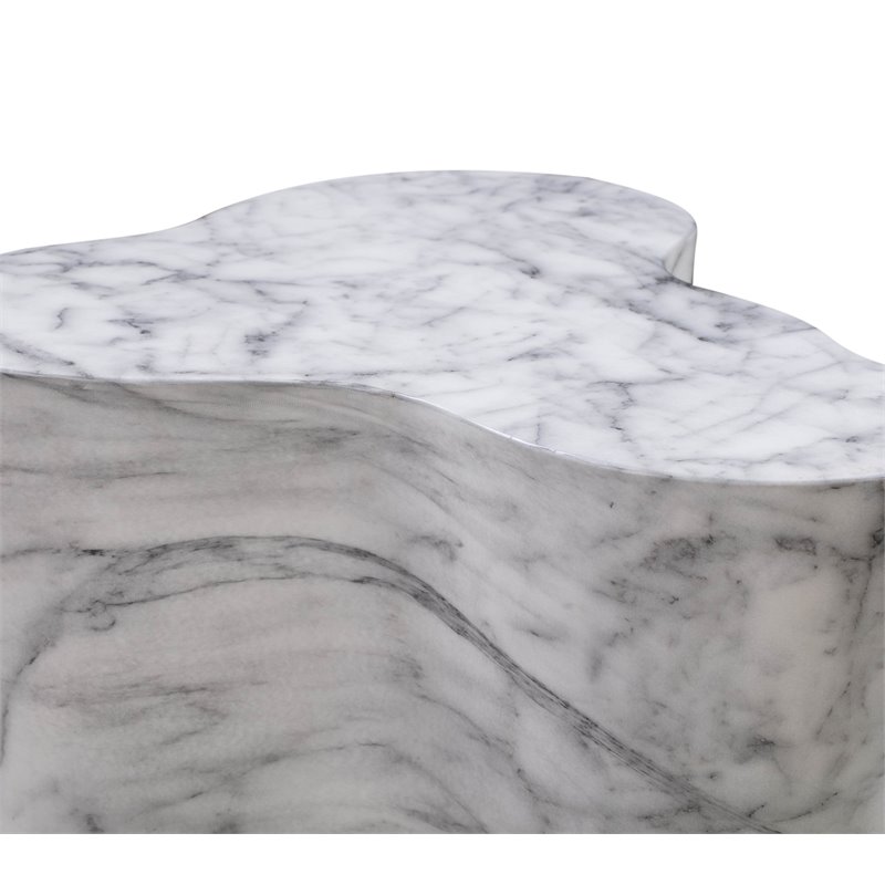 Maklaine Modern Contemporary White Marble Finish Short Side Table
