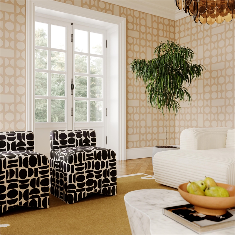 Maklaine Modern Contemporary Black Geometric Jacquard Weave Stool
