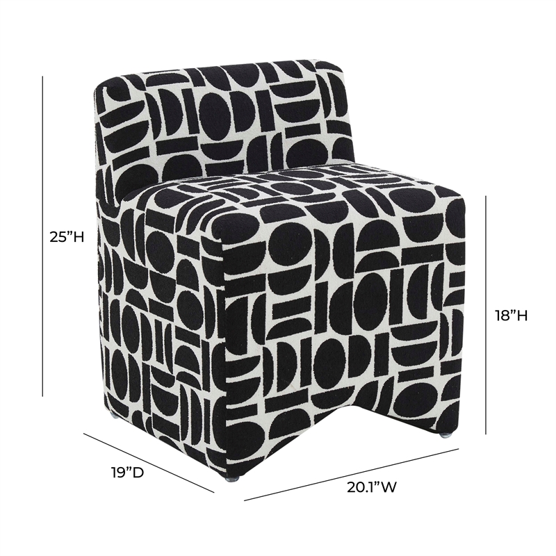 Maklaine Modern Contemporary Black Geometric Jacquard Weave Stool