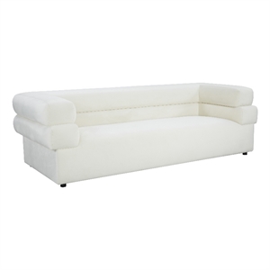 Maklaine Contemporary 98&quotW Velvet Upholstery Sofa in Cream Finish
