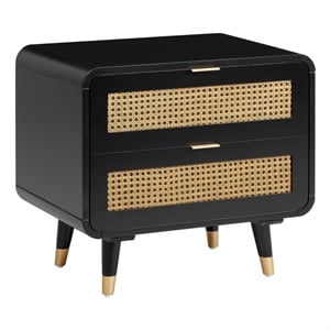 Maklaine Contemporary 24.8&quotH Mid-Century Wood Nightstand in Black