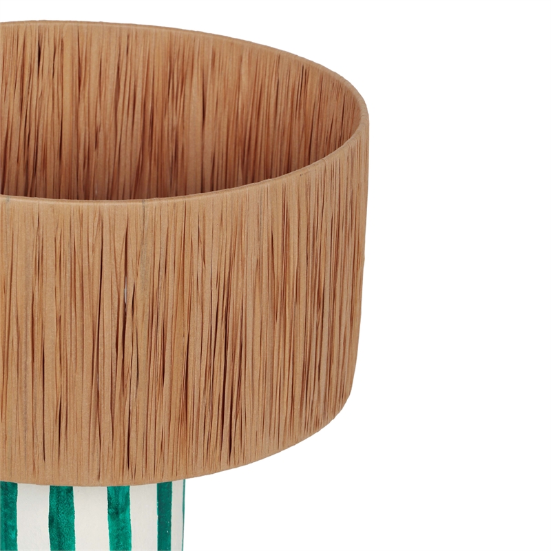 Maklaine Modern Contemporary Green Striped Papier Mache Table Lamp