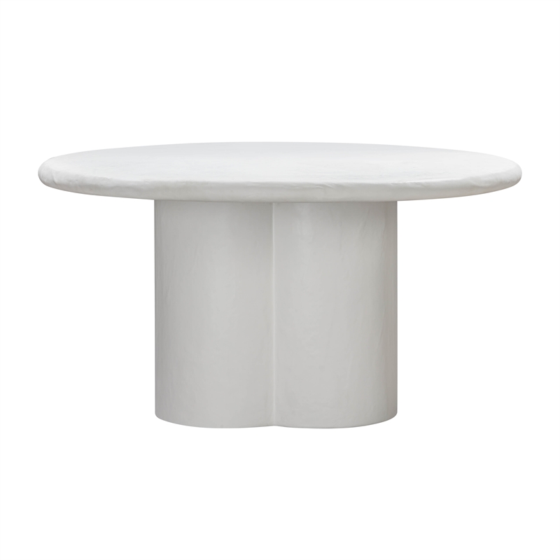 Maklaine Concrete White Dining Table Round Outdoor Safe Minor Assembly Required