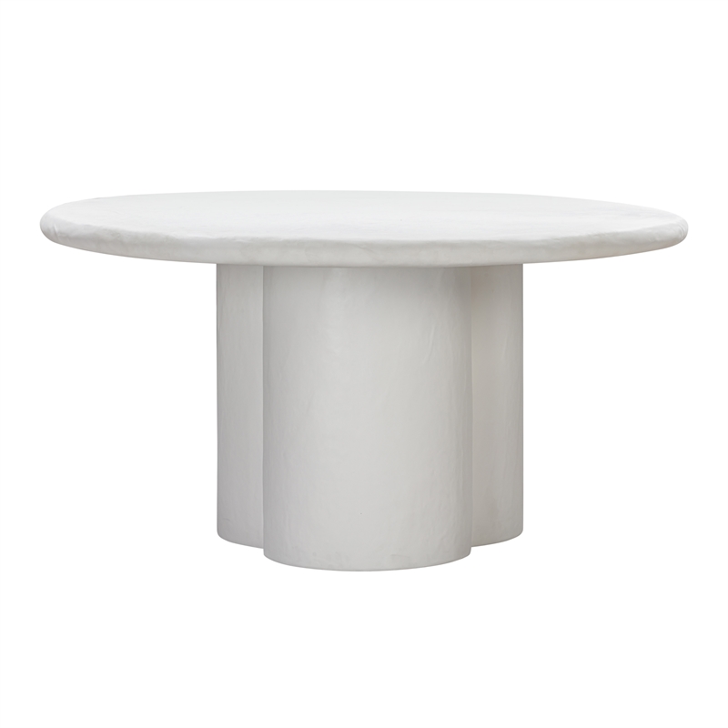 Maklaine Concrete White Dining Table Round Outdoor Safe Minor Assembly Required
