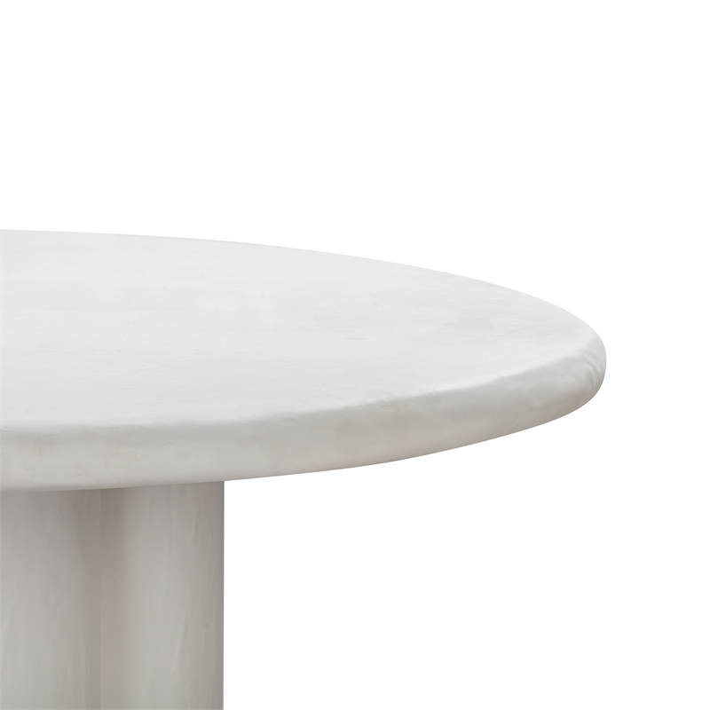 Maklaine Concrete White Dining Table Round Outdoor Safe Minor Assembly Required