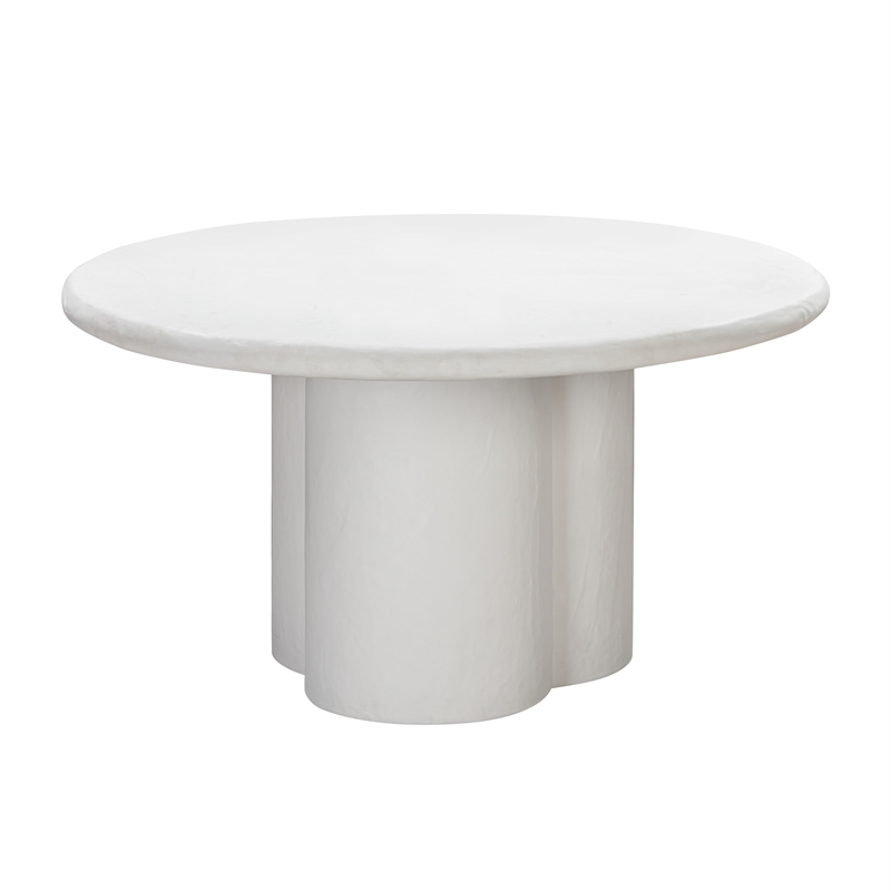 Maklaine Concrete White Dining Table Round Outdoor Safe Minor Assembly Required