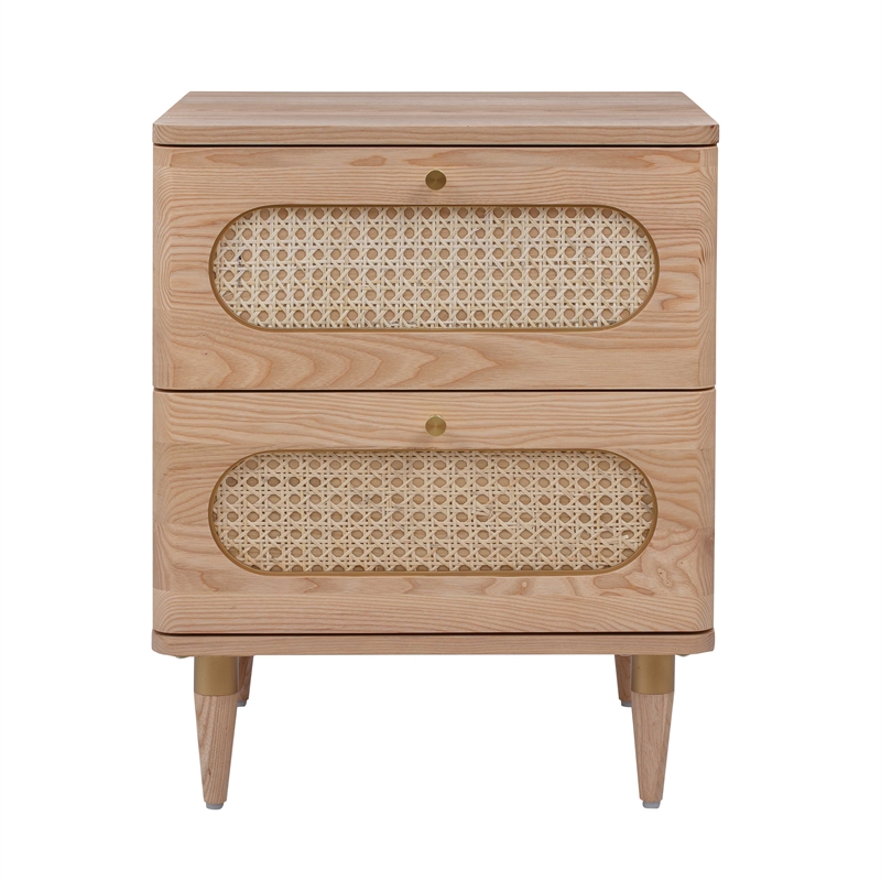 Maklaine Modern Contemporary Cane Wood Nightstand in Natural Finish