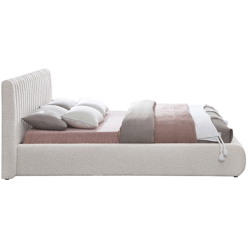 Maklaine Rich Cream Boucle Fabric Deep Channel Tufting Queen Bed