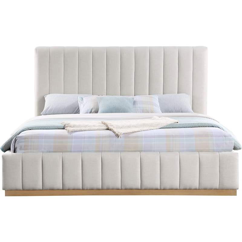 Maklaine Contemporary Rich Cream Linen Textured Fabric King Bed