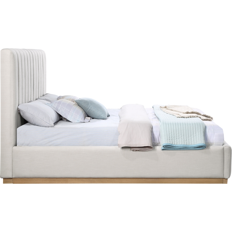 Maklaine Contemporary Rich Cream Linen Textured Fabric King Bed