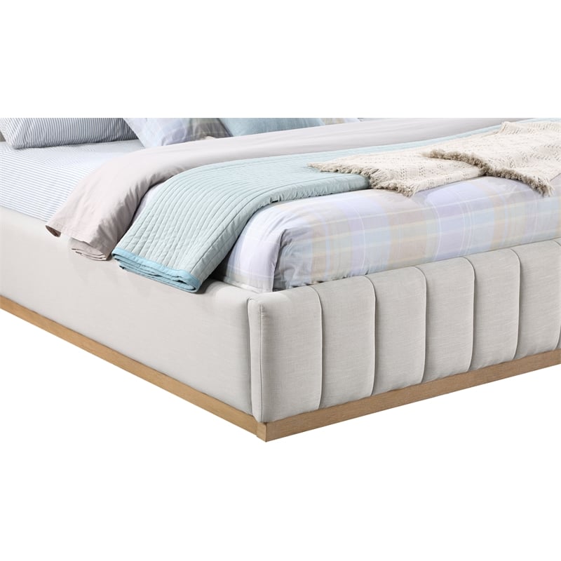 Maklaine Contemporary Rich Cream Linen Textured Fabric King Bed