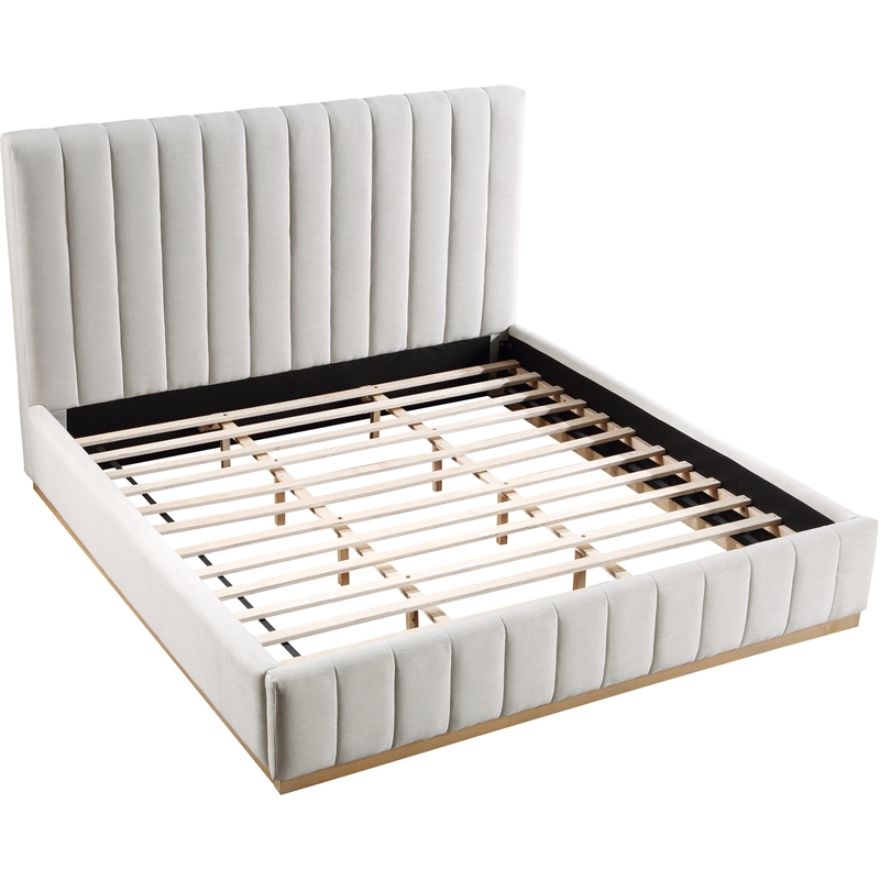 Maklaine Contemporary Rich Cream Linen Textured Fabric King Bed
