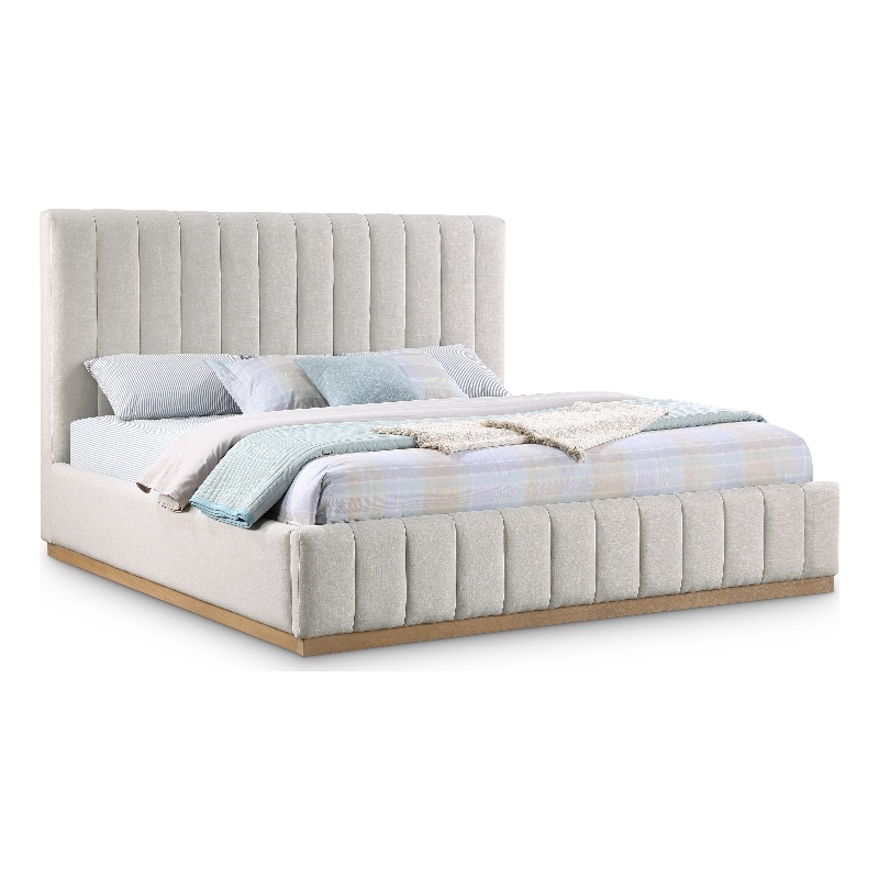 Maklaine Contemporary Rich Cream Linen Textured Fabric King Bed
