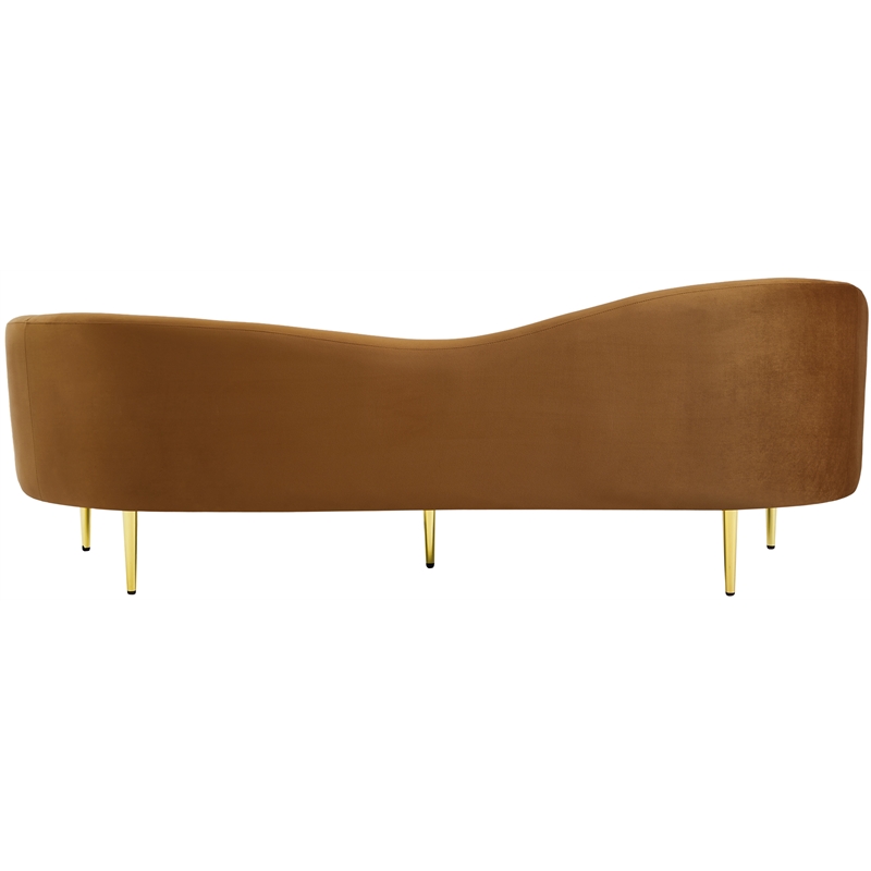 Maklaine Contemporary Rich Saddle Velvet Sofa in Brown with Gold Metal Legs