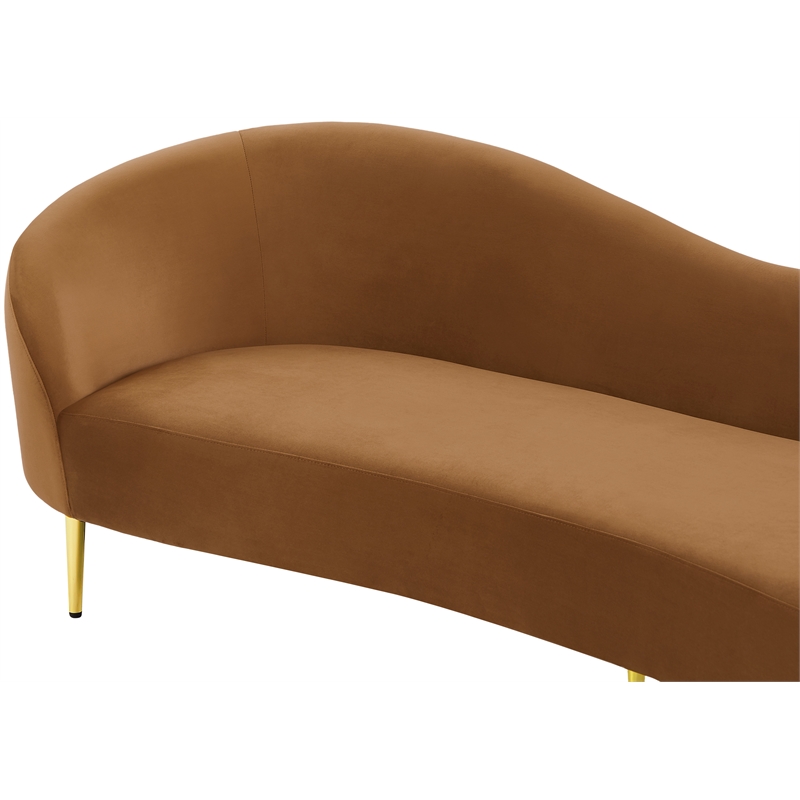 Maklaine Contemporary Rich Saddle Velvet Sofa in Brown with Gold Metal Legs