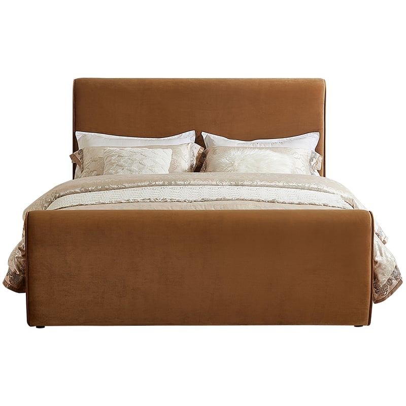 Maklaine Rich Soft Saddle Velvet Curved Headboard and Footboard Queen Bed