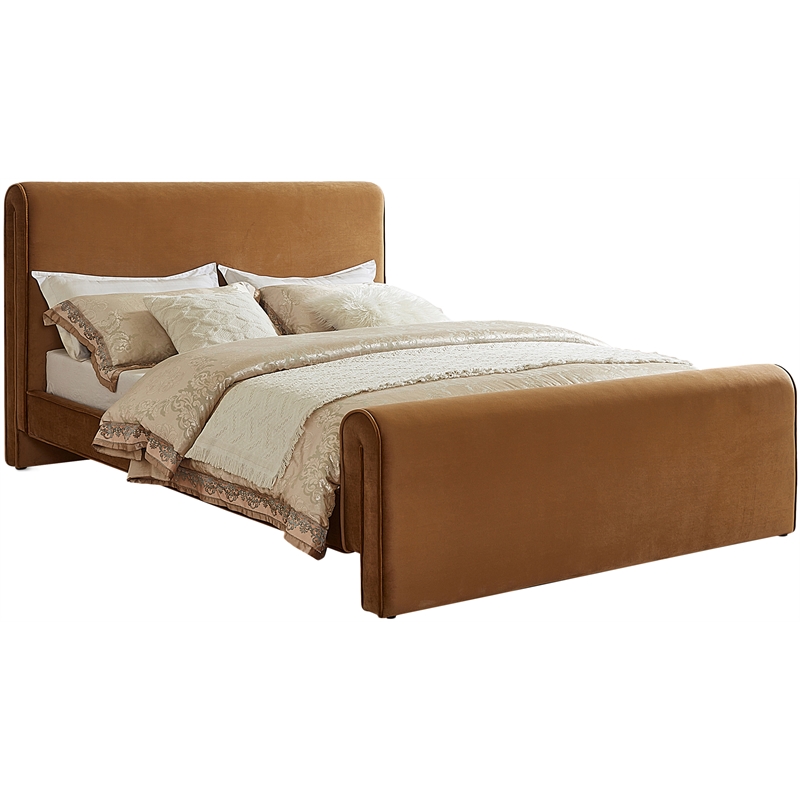 Maklaine Rich Soft Saddle Velvet Curved Headboard and Footboard Queen Bed