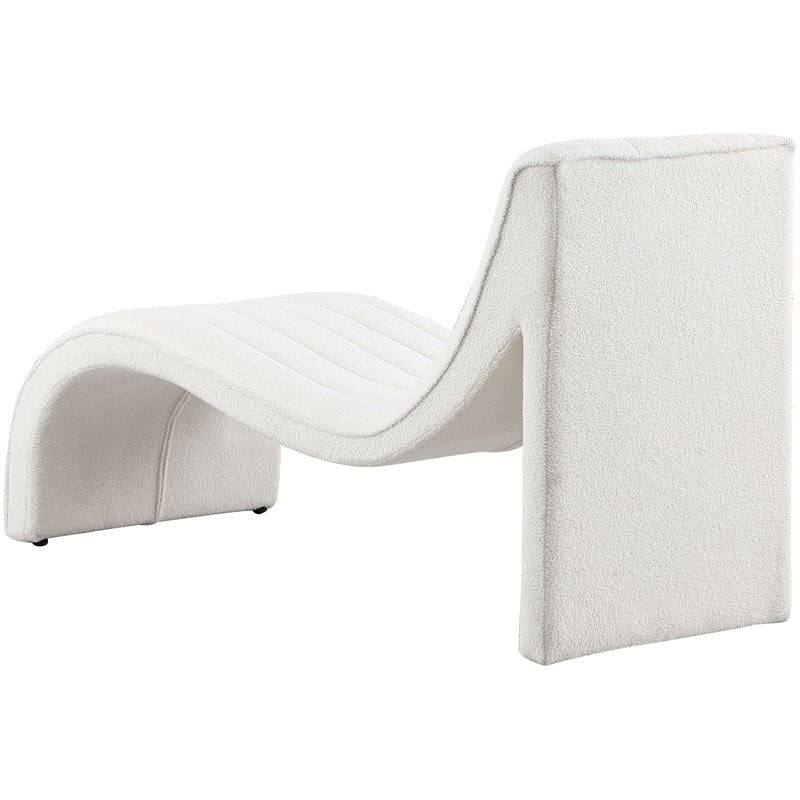 Maklaine Contemporary Soft Cream Teddy Fabric Deep Channel Tufting Chaise