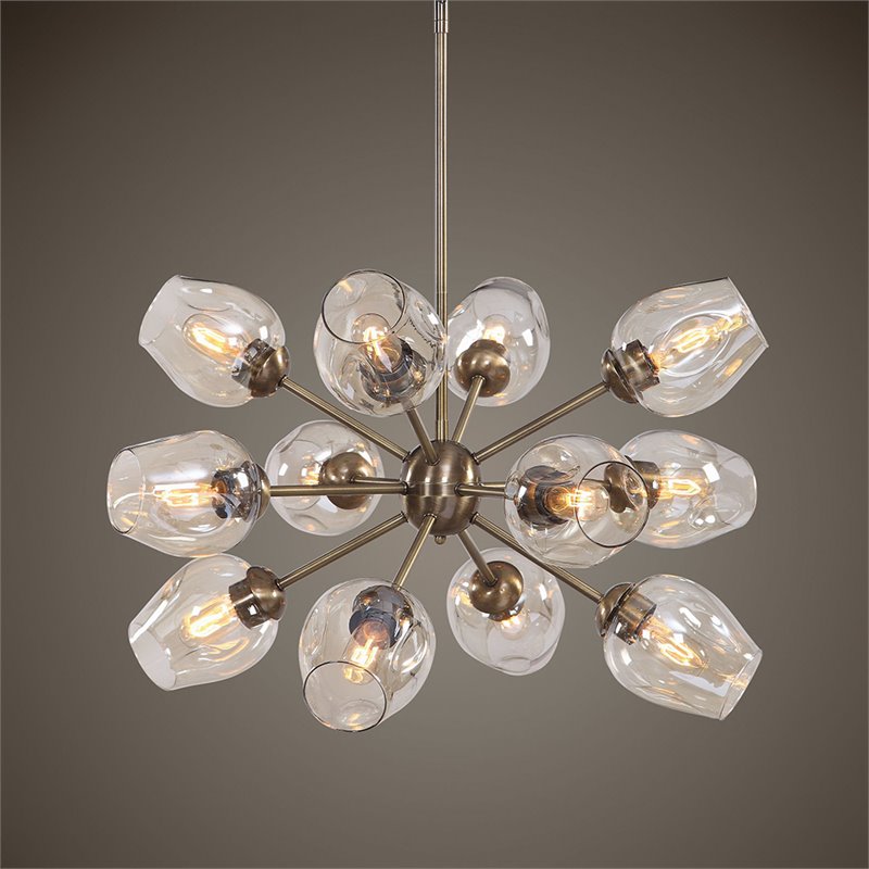 Maklaine Steel and Glass Antique Brass Chandelier Sputnik 12-Light Unassembled