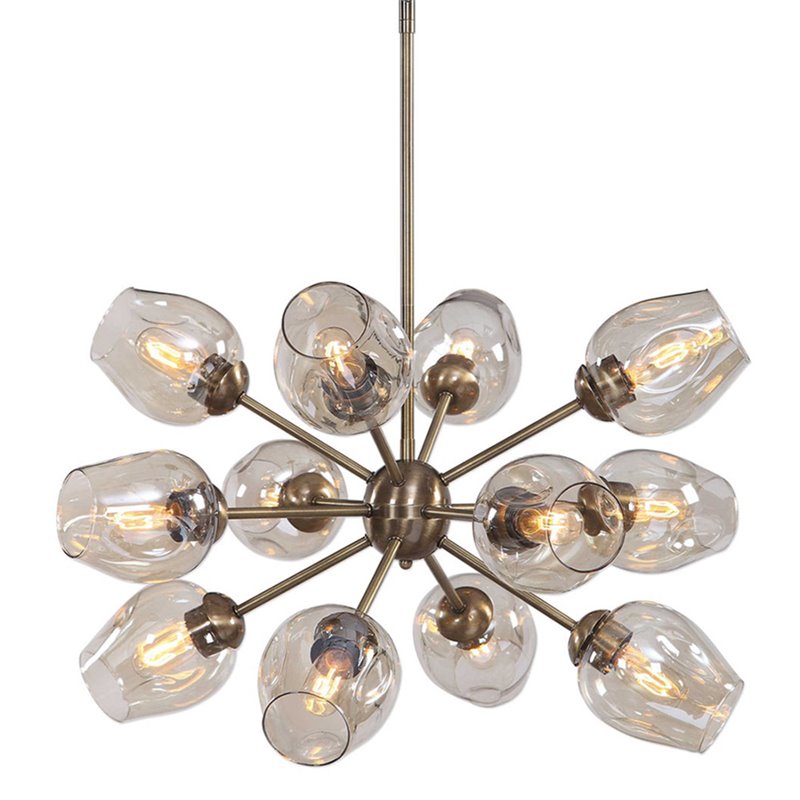 Maklaine Steel and Glass Antique Brass Chandelier Sputnik 12-Light Unassembled