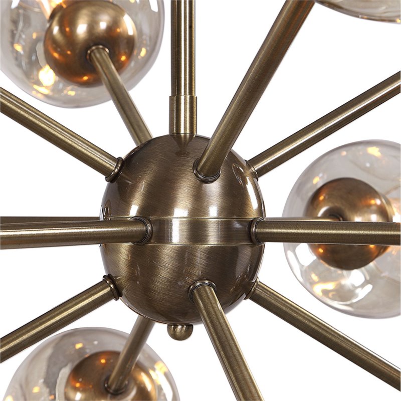 Maklaine Steel and Glass Antique Brass Chandelier Sputnik 12-Light Unassembled