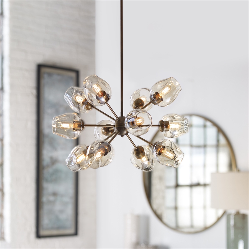 Maklaine Steel and Glass Antique Brass Chandelier Sputnik 12-Light Unassembled