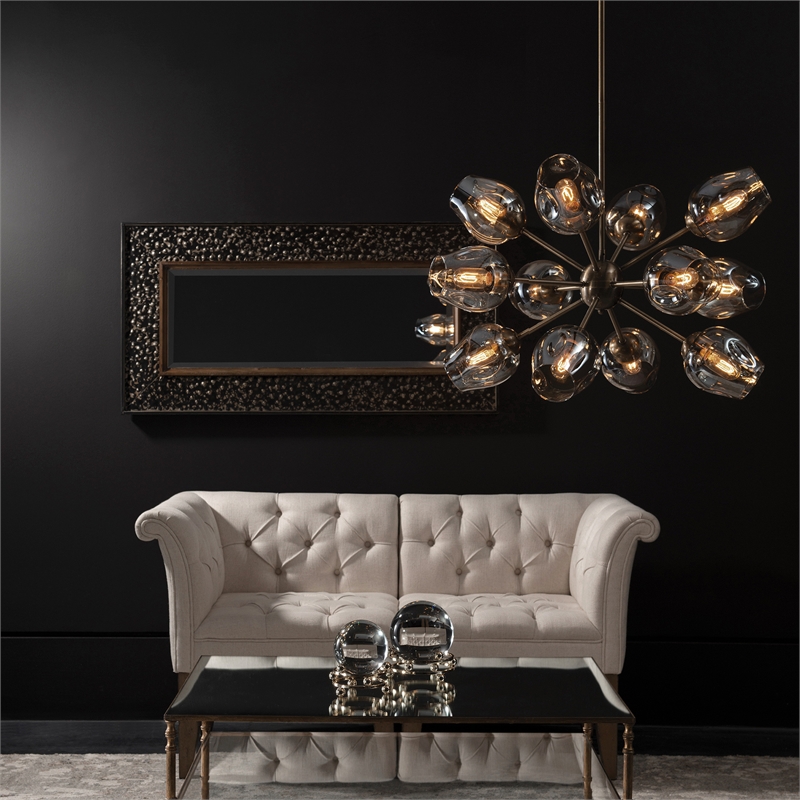 Maklaine Steel and Glass Antique Brass Chandelier Sputnik 12-Light Unassembled