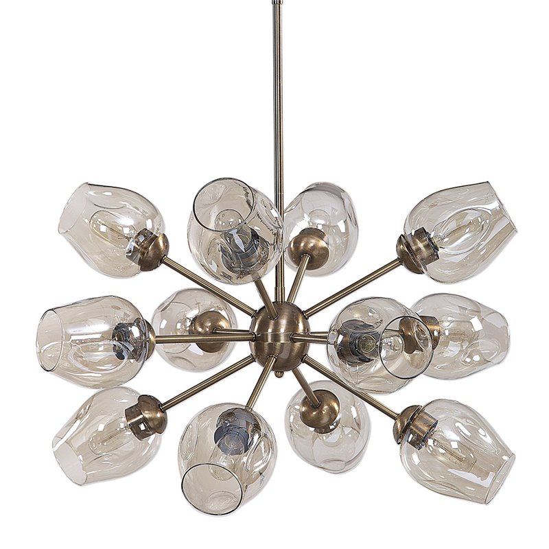 Maklaine Steel and Glass Antique Brass Chandelier Sputnik 12-Light Unassembled
