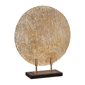 Maklaine Coastal Marble and Steel Art Glass Charger in Gold/Black