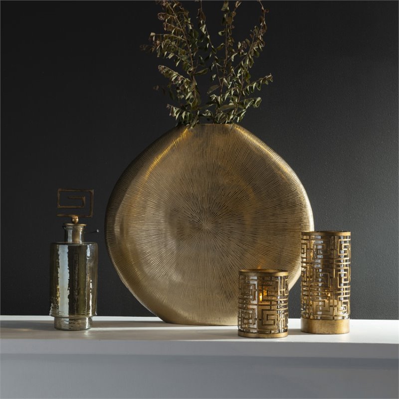 Maklaine Aluminum Gold Vase Rectangular Contemporary 22