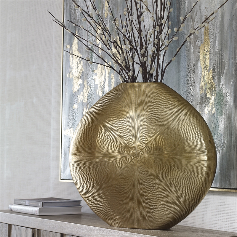 Maklaine Aluminum Gold Vase Rectangular Contemporary 22