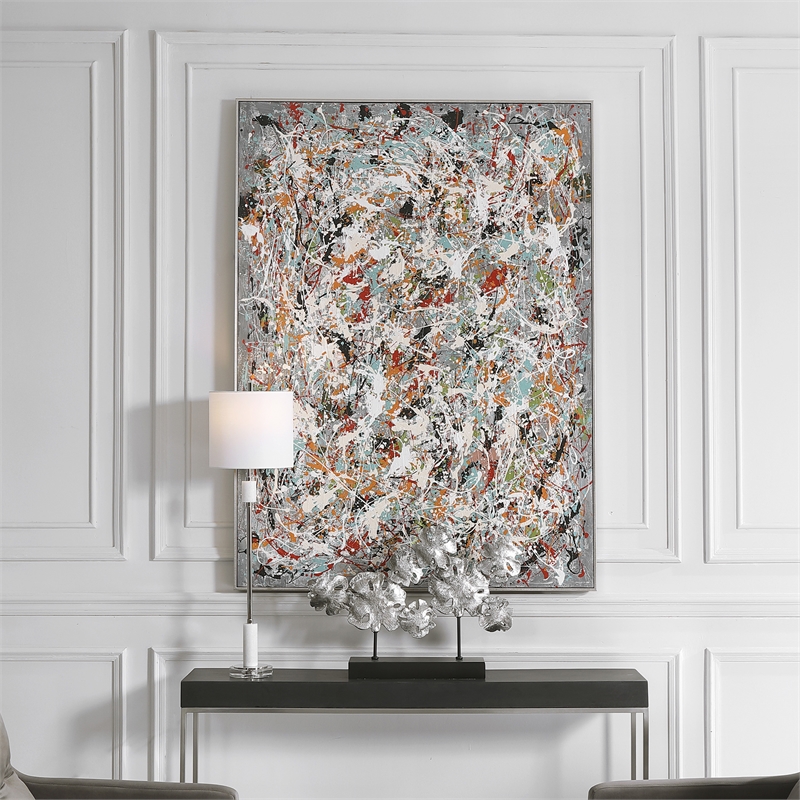 Maklaine Organized Chaos Wood Plastic Hand Painted Canvas in Multi-Color