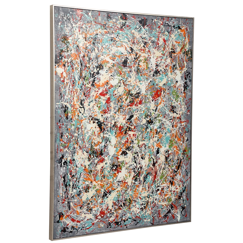 Maklaine Organized Chaos Wood Plastic Hand Painted Canvas in Multi-Color