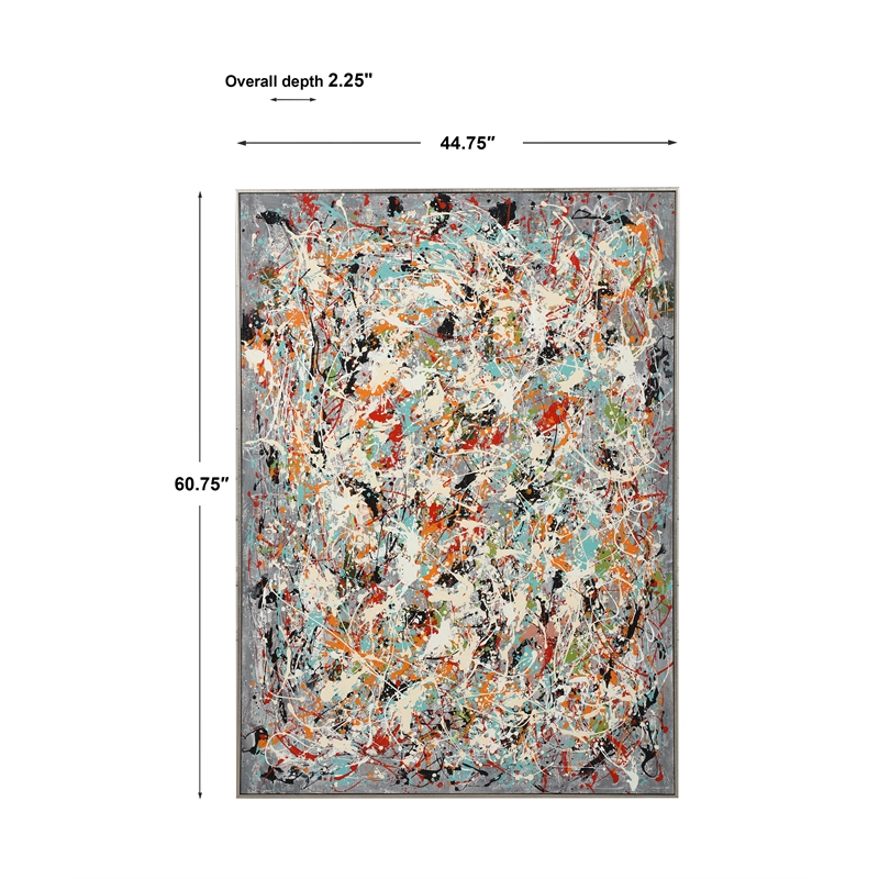 Maklaine Organized Chaos Wood Plastic Hand Painted Canvas in Multi-Color