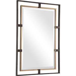 Maklaine Contemporary Rectangle Iron Metal and MDF Mirror in Gold/Bronze