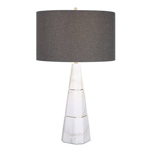 Maklaine Contemporary Marble Iron and Fabric Table Lamp - Elegant White