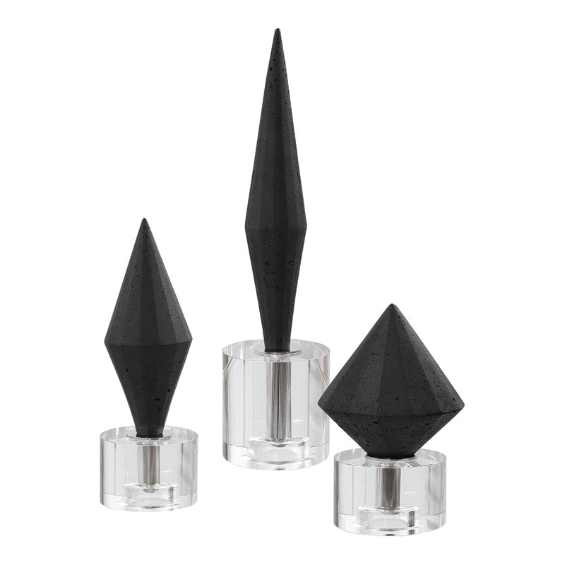 Maklaine Stone and Crystal Sculptures in Elegant Black (Set of 3)